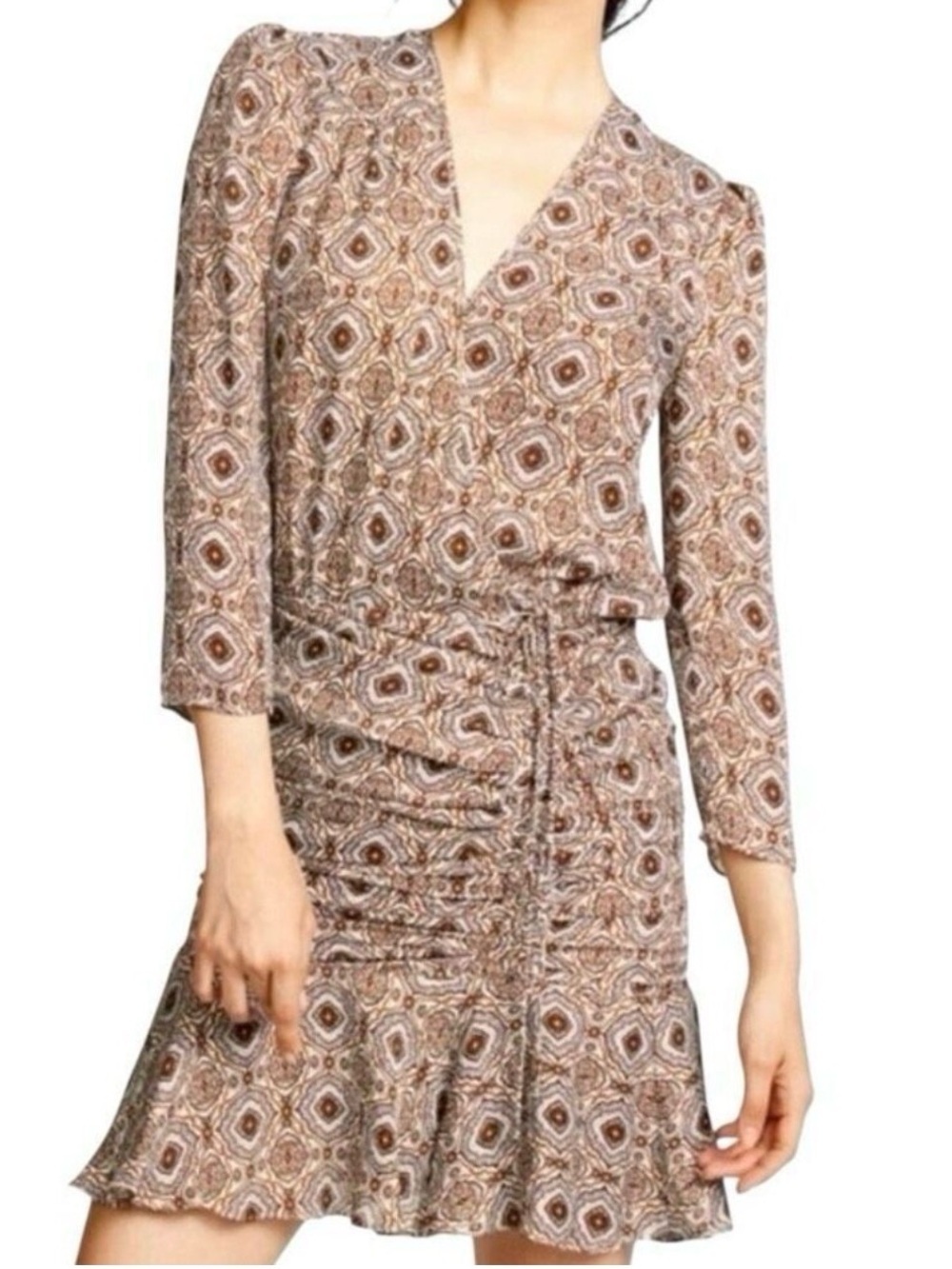 Veronica Beard Alamo Printed Silk Wrap Ruched Dress Size 4